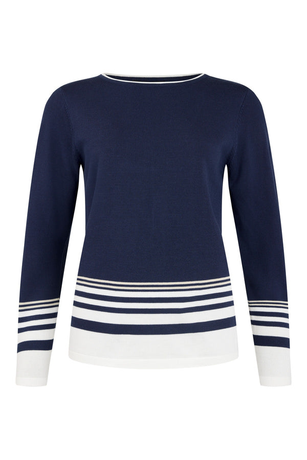 Sunday Navy and White Stripe Round Neck Jumper 6934 6281