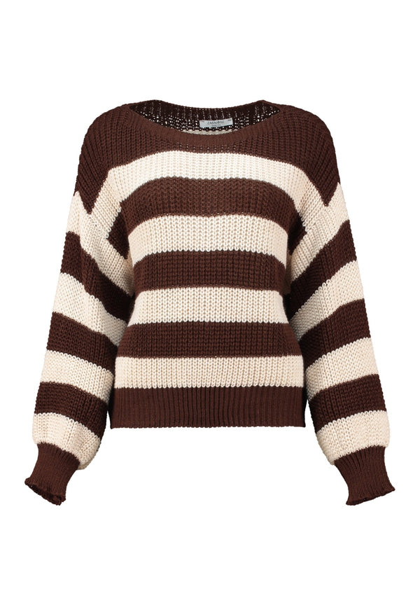 Zabaione Vi44oleta Striped Chunky Knit Pullover BK-148-152-1 - Coffee