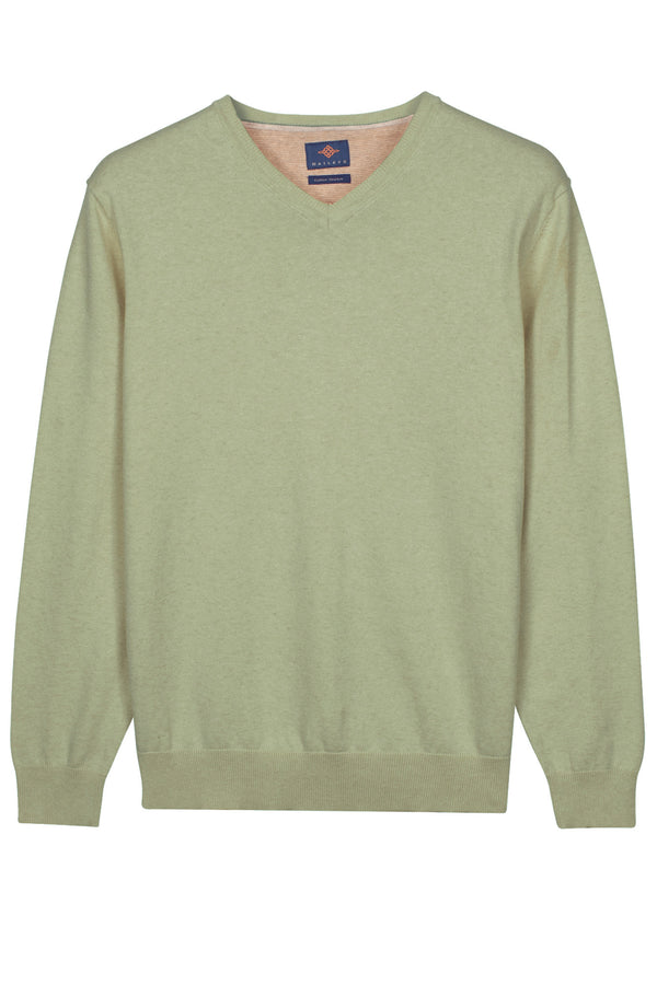 Baileys Mens Long Sleeve Cotton V-Neck Knit Jumper 725 Misty Green 618100