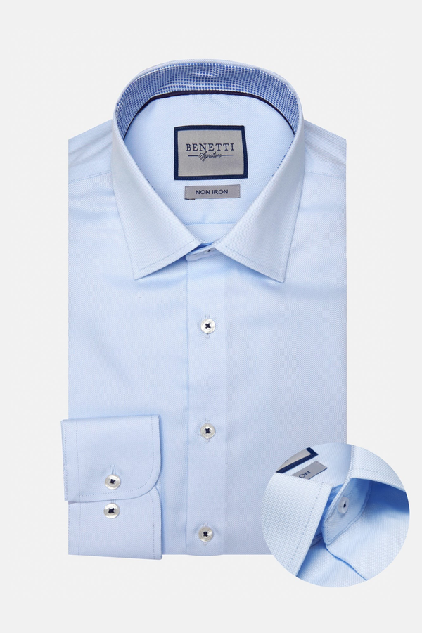 Benetti Menswear Brad Sky Blue Comfort Fit Non-Iron Cotton Shirt
