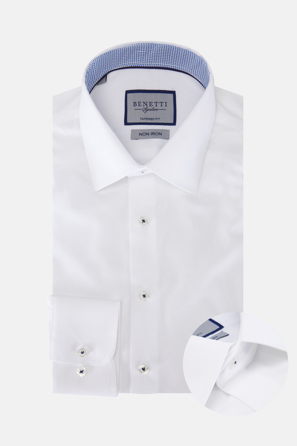 Benetti Menswear Brad White Tapered Fit Non-Iron Cotton Shirt