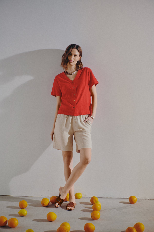 Freequent FQLAVA Linen Shorts Sand Melange Moonbeam 204168 High Waist Regular Fit