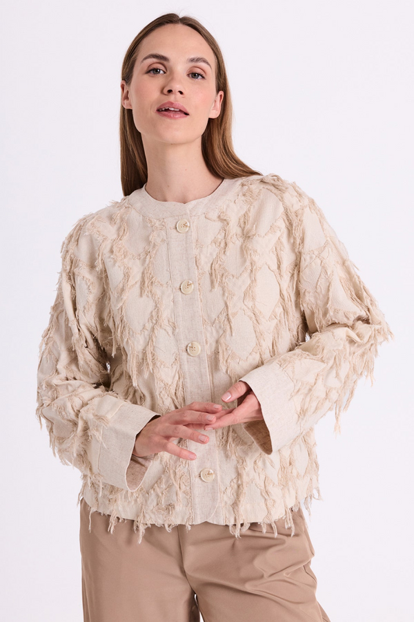 Freequent FQFOLLY 208157 Textured Fringe Jacket in Beige