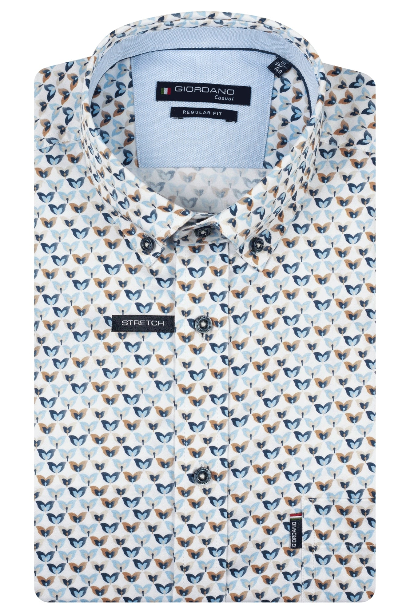 Giordano Mens League Short Sleeve Satin Flower Print Shirt 60 Navy 616   Dervans Fashions