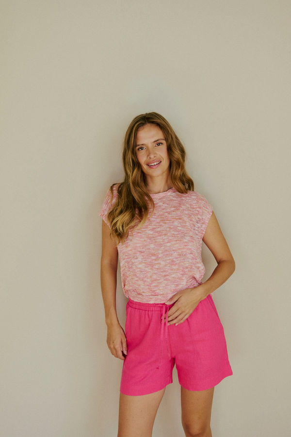 Freequent FQLAVA Shorts Fuchsia Purple Rose Linen Blend High Waist 122503