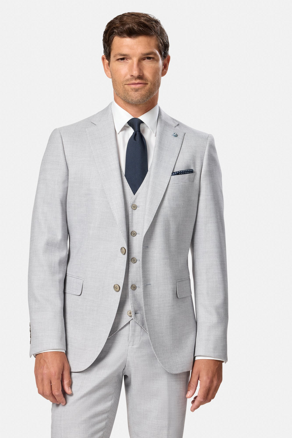 Benetti Lucas Silver Lester Fit Three-Piece Suit – Subtle Houndstooth Texture