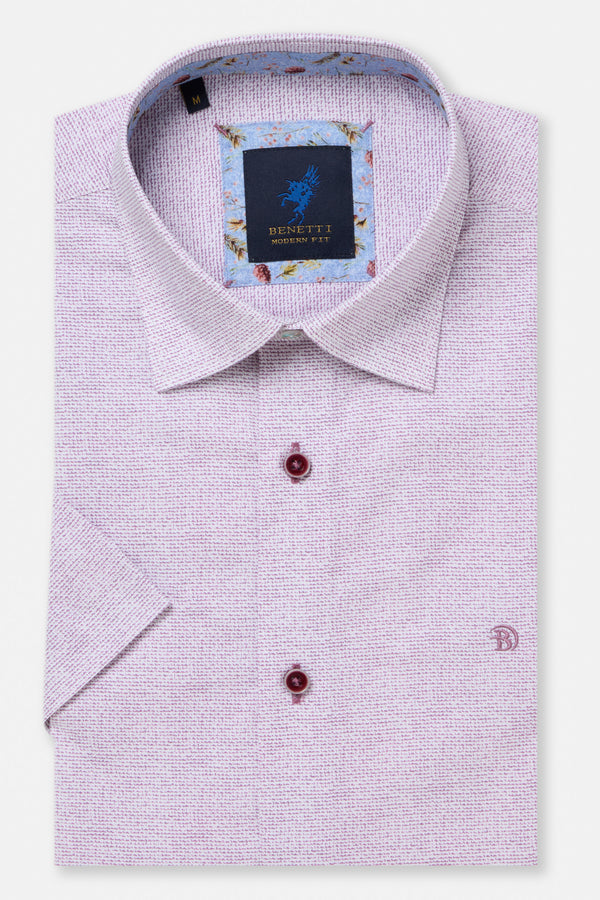 Benetti Menswear Kyle Lilac Short Sleeve Micro-Textured Cotton Shirt