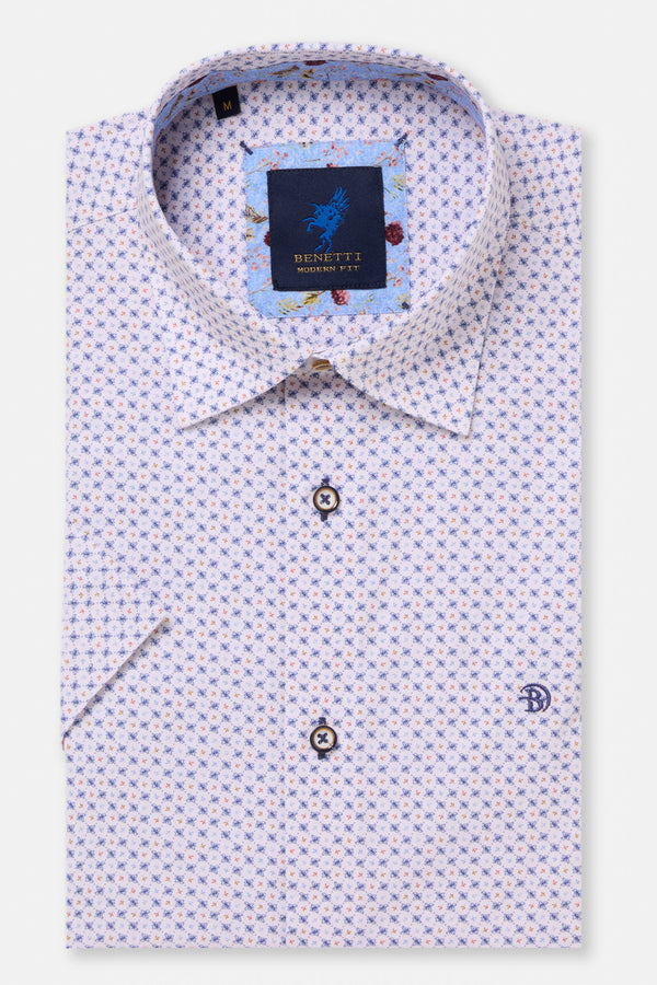 Benetti Menswear Milo Pink Short Sleeve Micro Floral Print Cotton Shirt