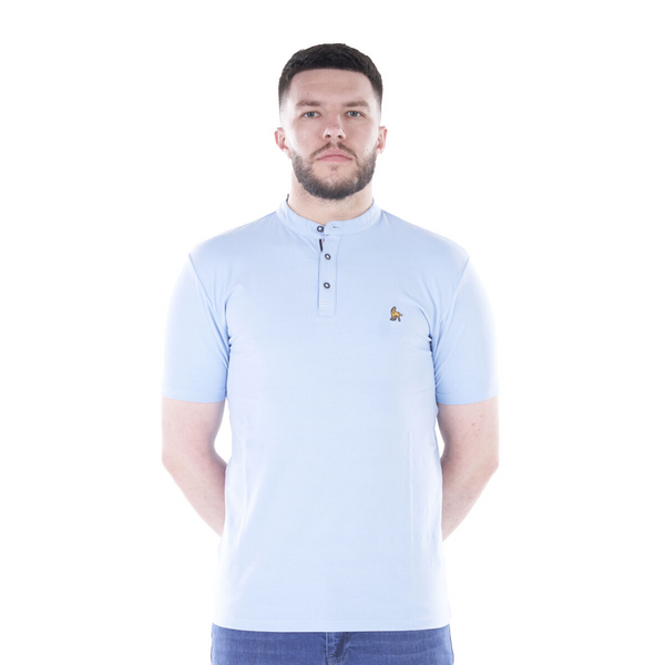 Mineral Men's Max Sky Blue Stretch Grandad Collar T-Shirt ML201447