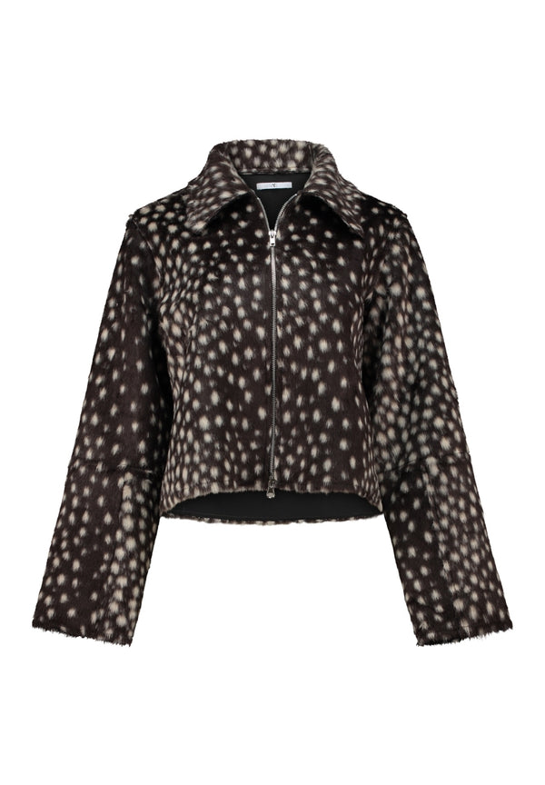 Hailys Mi44lla Faux Fur Animal Print Zip-Up Jacket NRI-2601024 - Brown / Animal Print