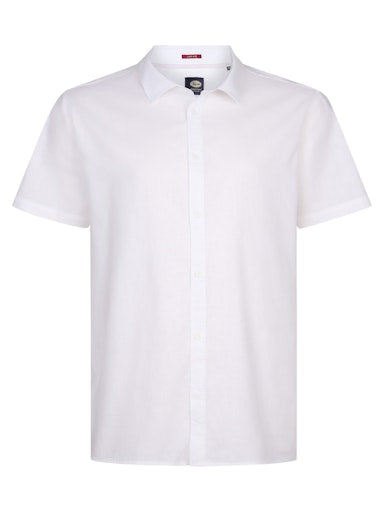 Petrol Industries Men's Plain Short-Sleeve Linen-Cotton Shirt Brilliant White SIS414