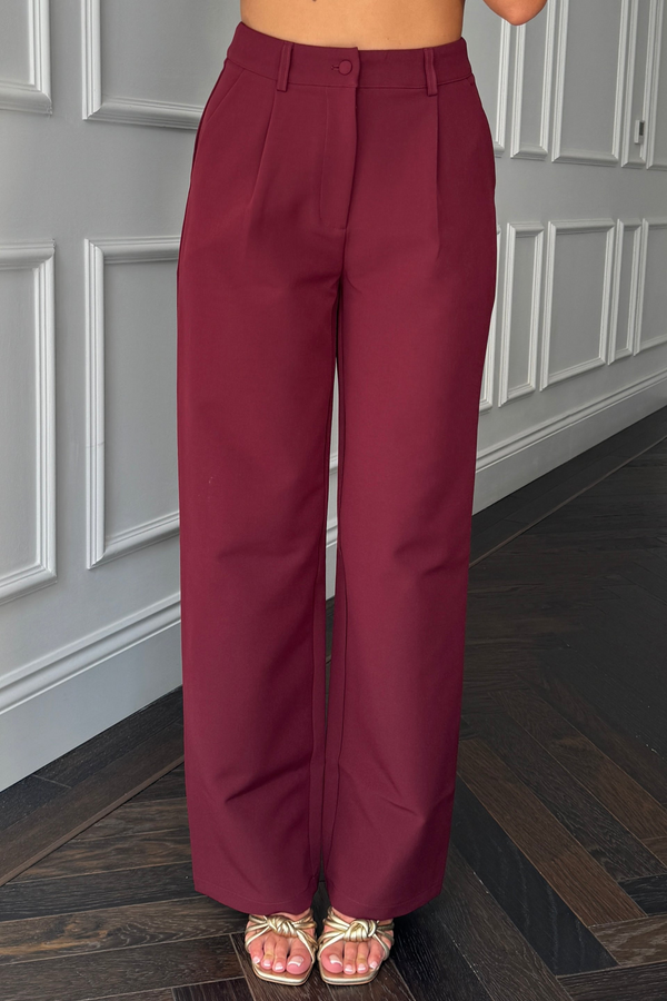 Girl In Mind Jo Pleat Detail Tailored Trouser - Berry SI8990-B