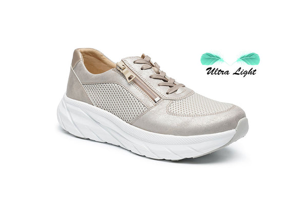 G Comfort Taupe Metallic & Mesh Ultra Light Sneakers with Side Zip SP-1561T