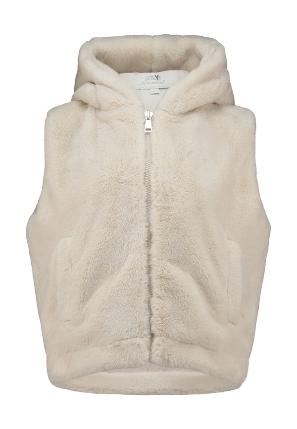 Hailys Bi44ne Hooded Faux Fur Gilet WI-2601019 - Cream