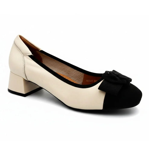Loretta Vitale | W5341 Off White & Black Slip On Bow Heels