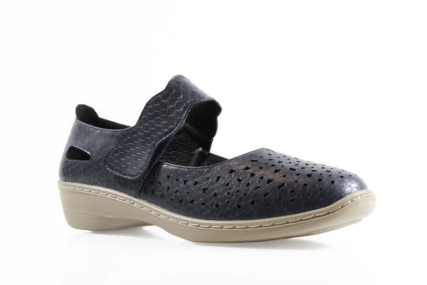 P Comfort Ladies WW1698 Mary Jane Velcro Strap Shoes - Navy