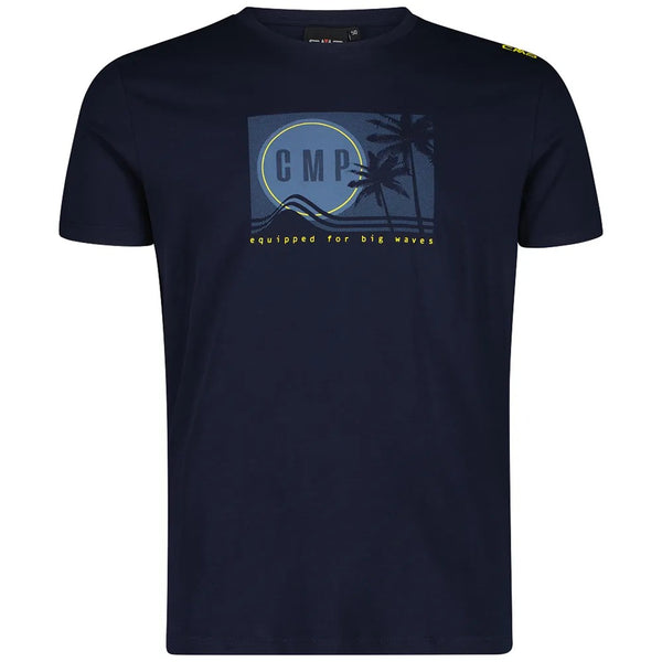 CMP Mens Navy Yellow Organic Cotton Tropical Print Beach T Shirt 30T9367