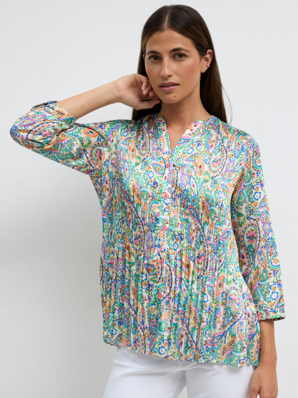 Tinta Lily 26 Womens Pleated Satin Blouse Off White Multi S2611200