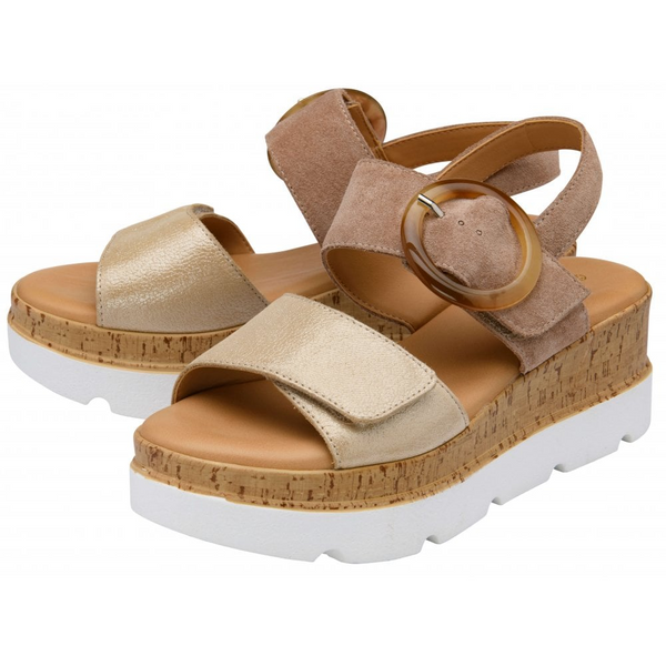 Lotus Natural and Gold Leather Cammie 6cm Flatform Sandals ULP268FY