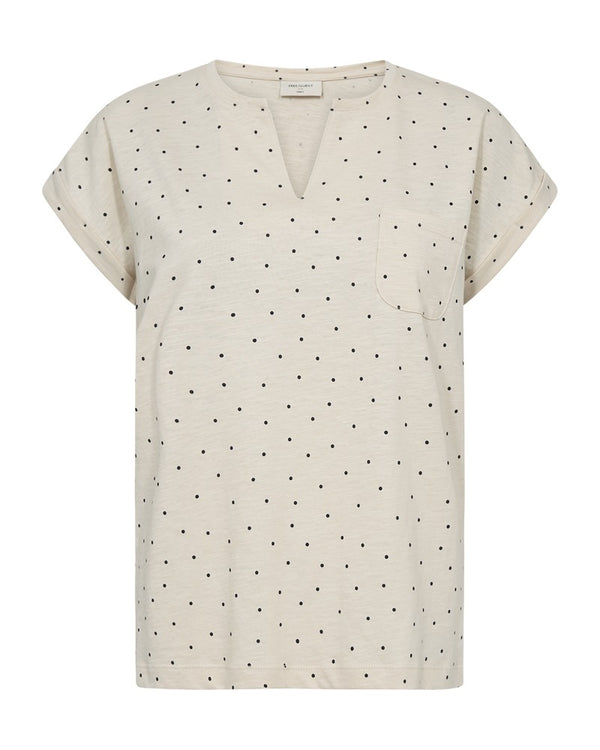 Freequent Viva Tee Spot Moonbeam Navy Blazer Organic Cotton V-Neck 207663