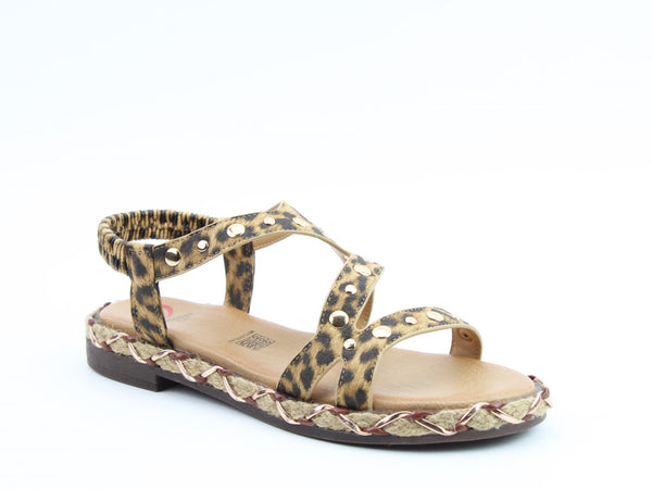 Heavenly Feet Kimi Sand Leopard Studded Criss-Cross Comfort Sandal