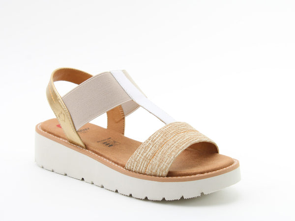 Heavenly Feet Mika Gold Beige Wedge Strap Litesoles Sandal
