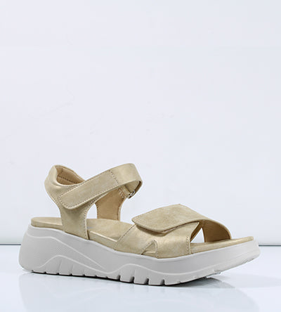P. Comfort Gold Velcro 2-Strap Chunky Low Wedge Sandals WW1684