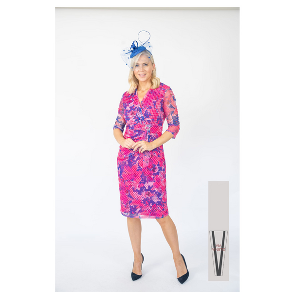 Via Veneto Magenta Print Buckle Dress V419 Magenta Print