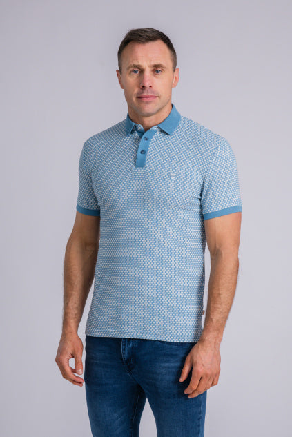 XV Kings by Tommy Bowe Wallamba Polo Shirt Seaglass Mosaic Blue Slim Fit