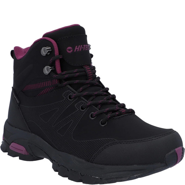 Hi-Tec Womens Black & Raspberry Jackdaw Mid Dri-Tec Waterproof Recycled Softshell Walking Boot