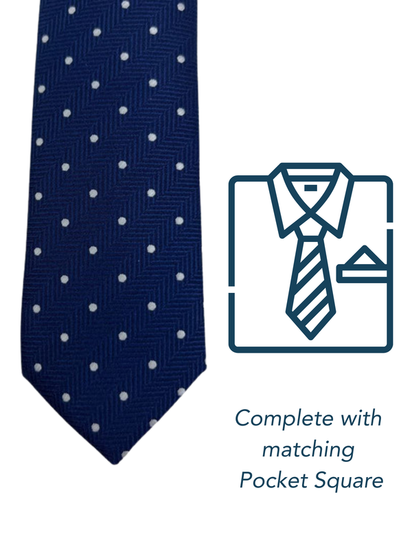 Zazzi Boys Polka Dot Light Navy Tie & Matching Pocket Square Set 6320-2