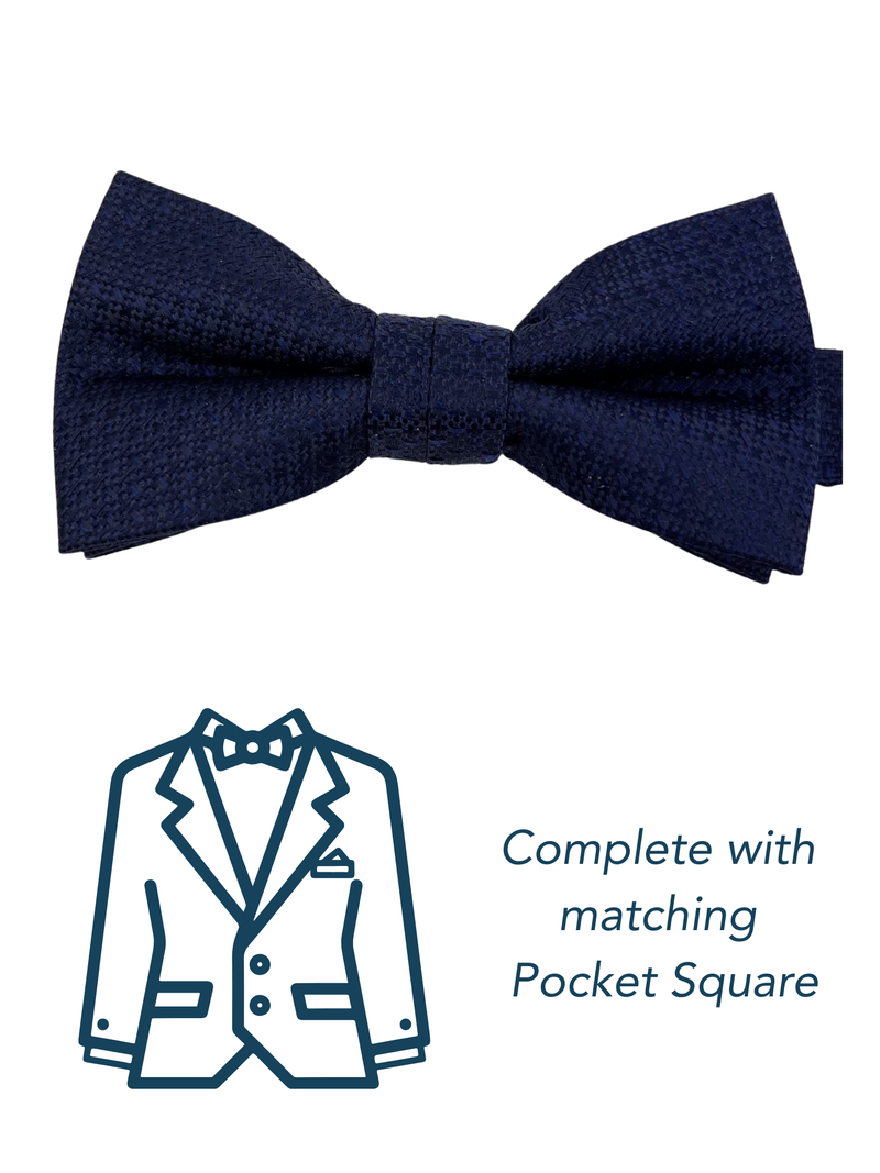 Zazzi Boys Navy Pre-Tied Bow Tie & Pocket Square Set 5636-1