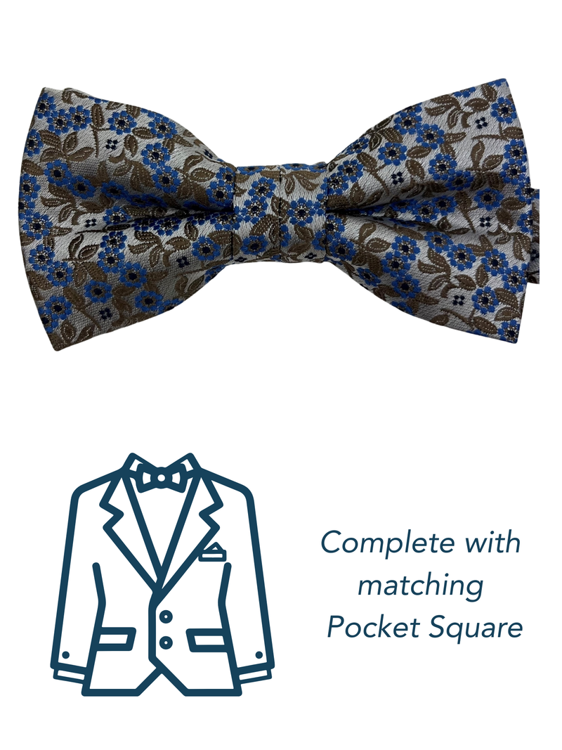 Zazzi Boys Taupe Pre-Tied Bow Tie & Pocket Square Set 6315-1