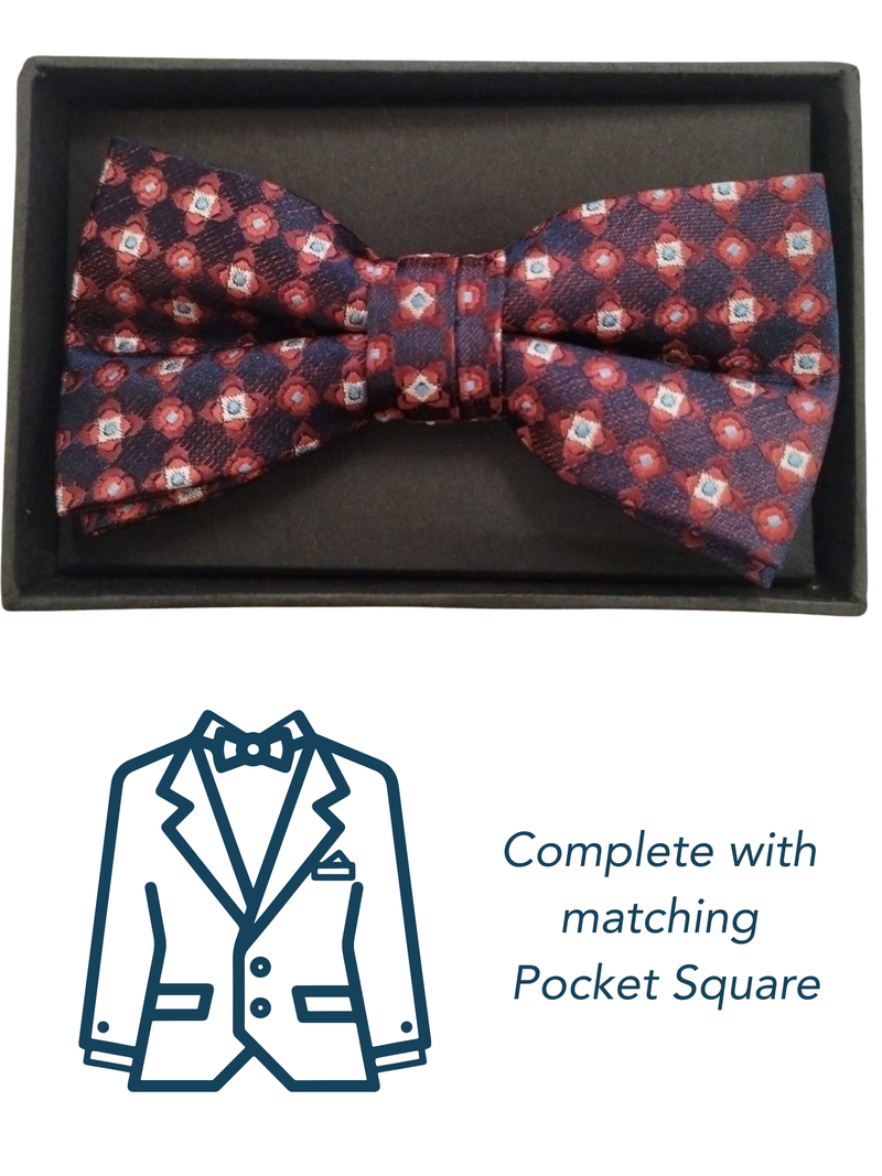 Zazzi Boys Navy / Red Pre-Tied Bow Tie & Pocket Square Set