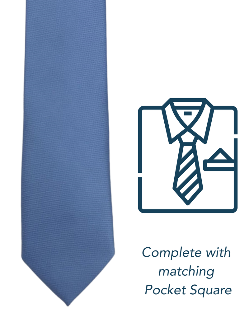 Zazzi Boys Solid Sky Blue Tie & Matching Pocket Square Set 4641-3