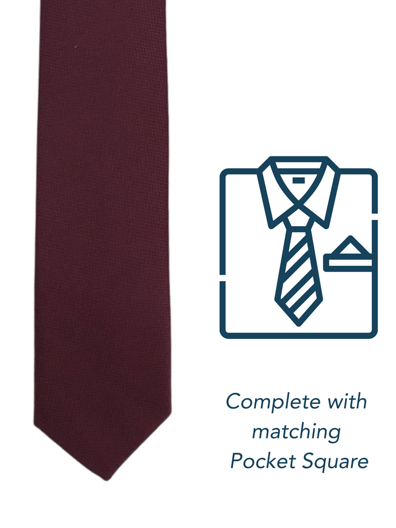 Zazzi Boys Solid Burgundy Tie & Matching Pocket Square Set 4641-4