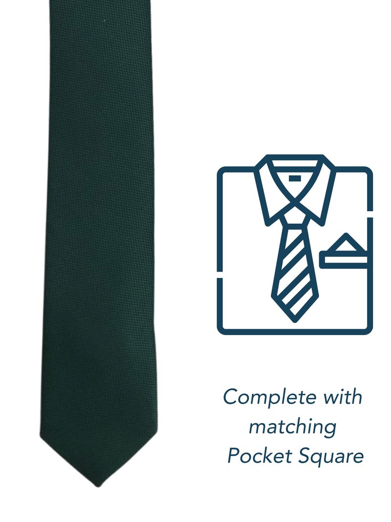Zazzi Boys Solid Bottle Green Tie & Matching Pocket Square Set 4641-6