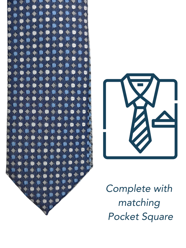 Zazzi Boys Patterned Blue Tie & Matching Pocket Square Set 6311-1