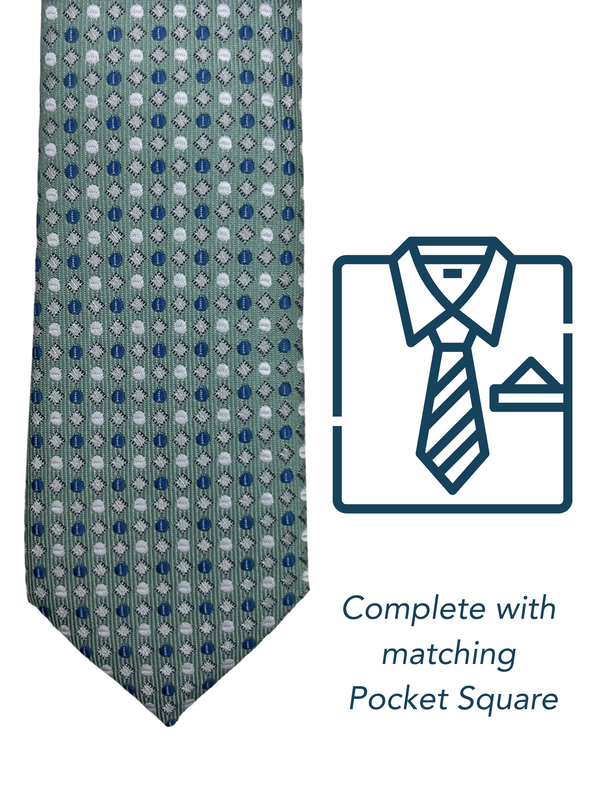 Zazzi Boys Patterned Green Tie & Matching Pocket Square Set 6311-2