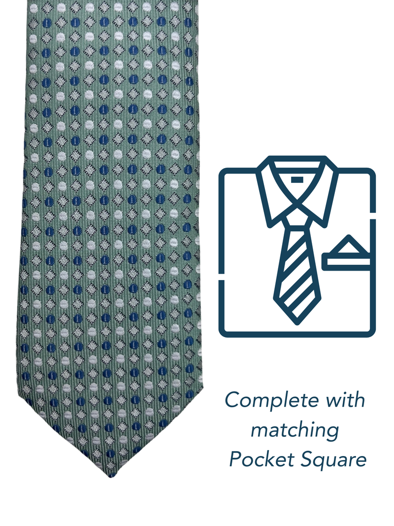 Zazzi Boys Patterned Green Tie & Matching Pocket Square Set 6311-2