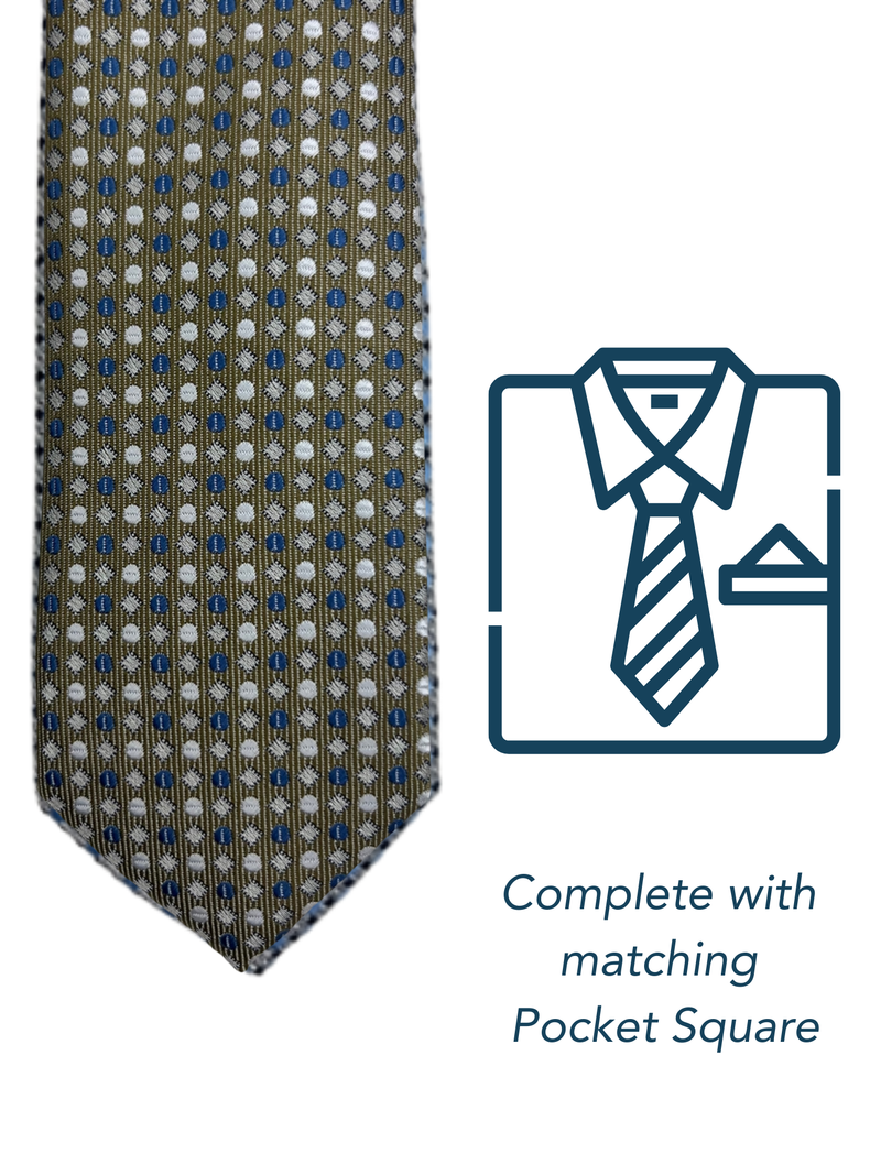 Zazzi Boys Patterned Taupe Tie & Matching Pocket Square Set 6311-3