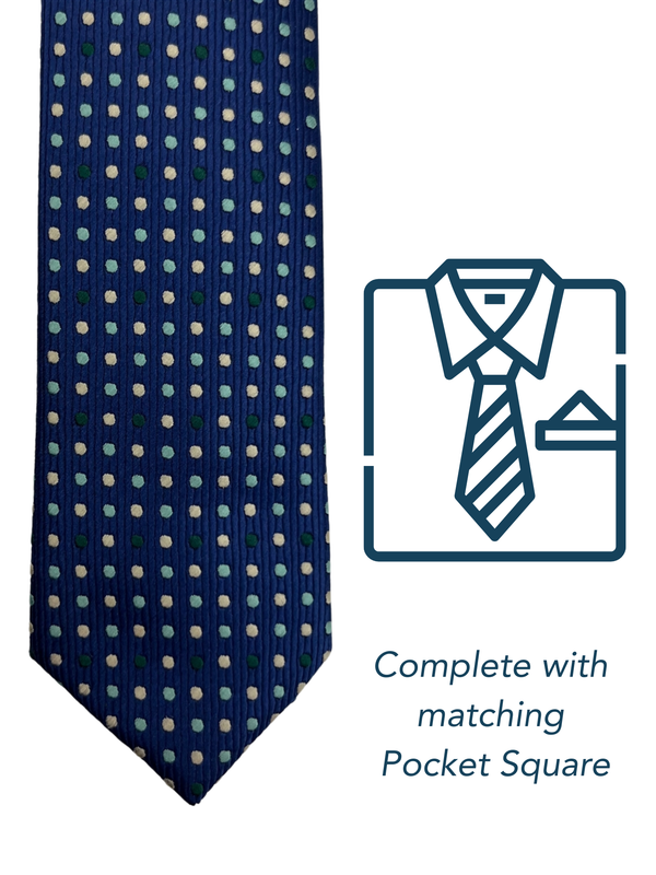 Zazzi Boys Polka Dot Navy Tie & Matching Pocket Square Set 6313-2