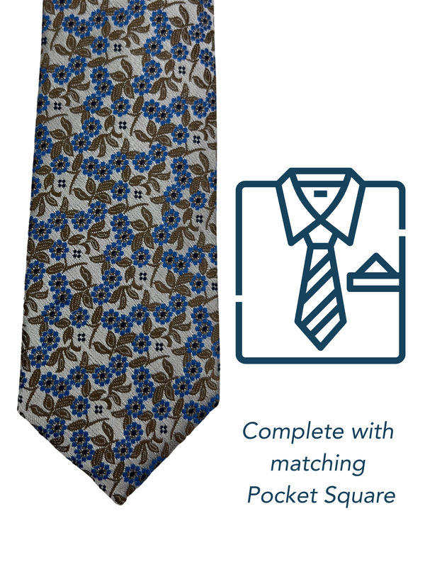 Zazzi Boys Patterned Taupe Tie & Matching Pocket Square Set 6315-1