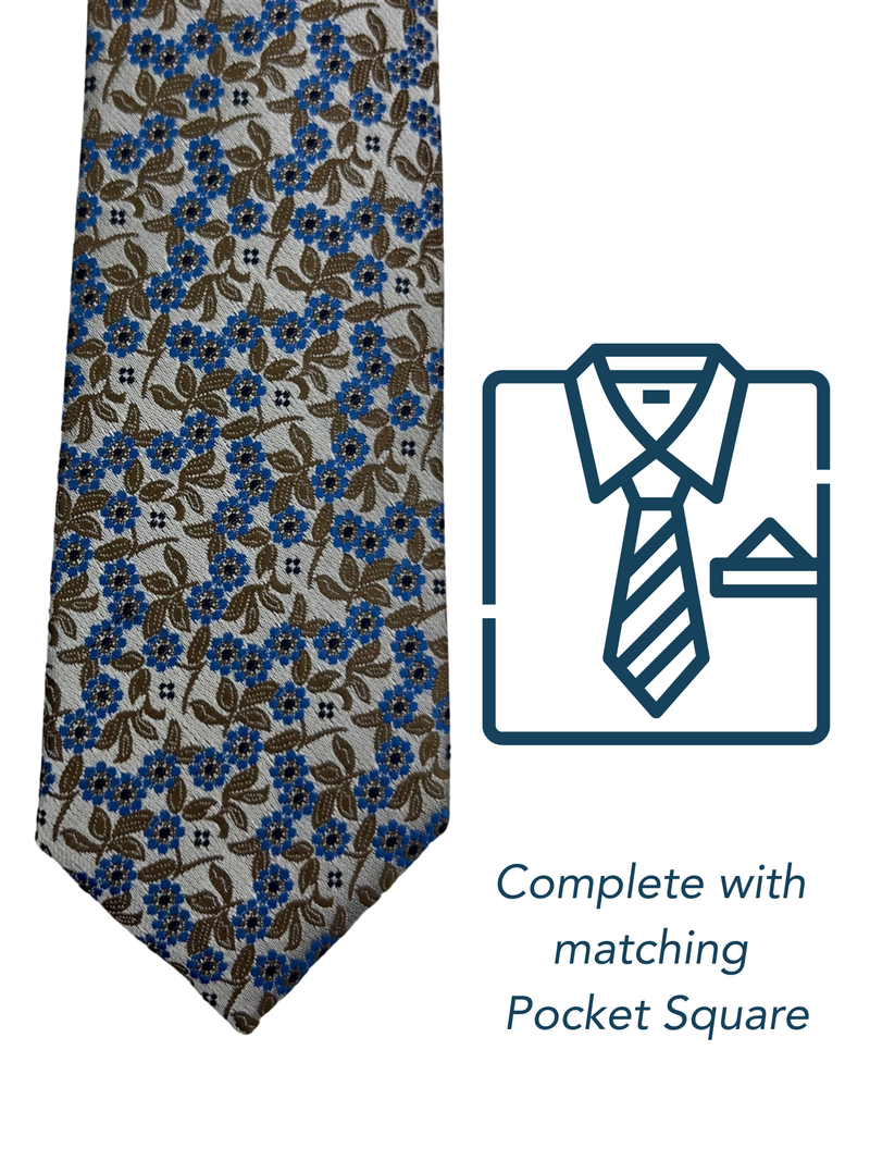 Zazzi Boys Patterned Taupe Tie & Matching Pocket Square Set 6315-1
