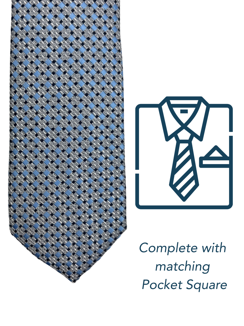 Zazzi Boys Patterned Silver Tie & Matching Pocket Square Set 6310-3